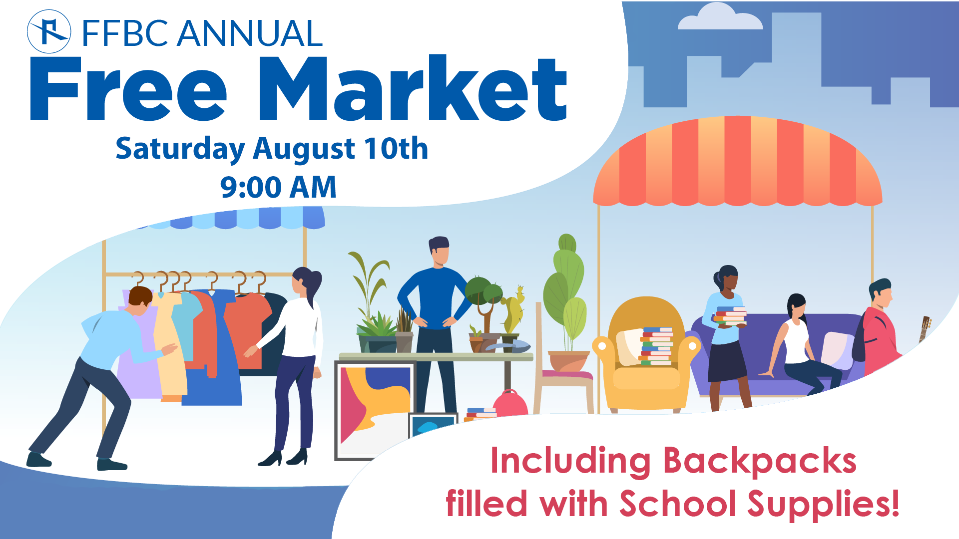 Annual Free Market at Fee Fee.  Including free school supplies.