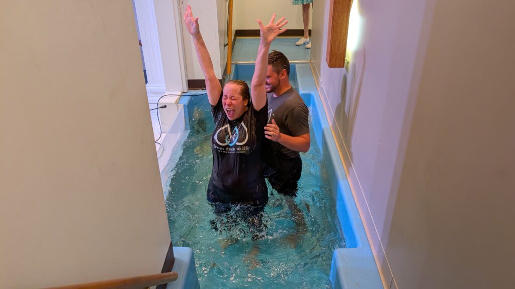 Picture of a baptism from the adult ministry of Fee Fee Baptist Church